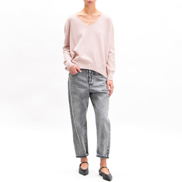 Zeroassoluto-V-neck box sweater - pink