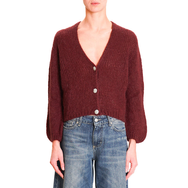 Zeroassoluto-Crop mohair cardigan with jewel buttons - Bordeaux