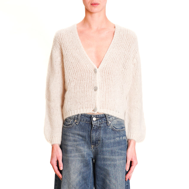 Zeroassoluto-Crop mohair cardigan with jewel buttons - butter