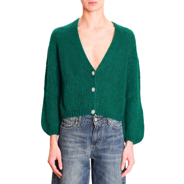 Zeroassoluto-Crop mohair cardigan with jewel buttons - emerald