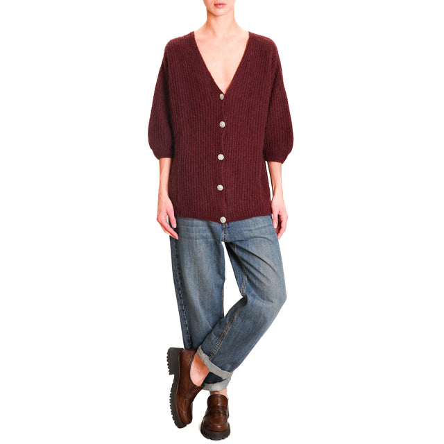 Zeroassoluto-Mohair cardigan with jewel buttons - Bordeaux