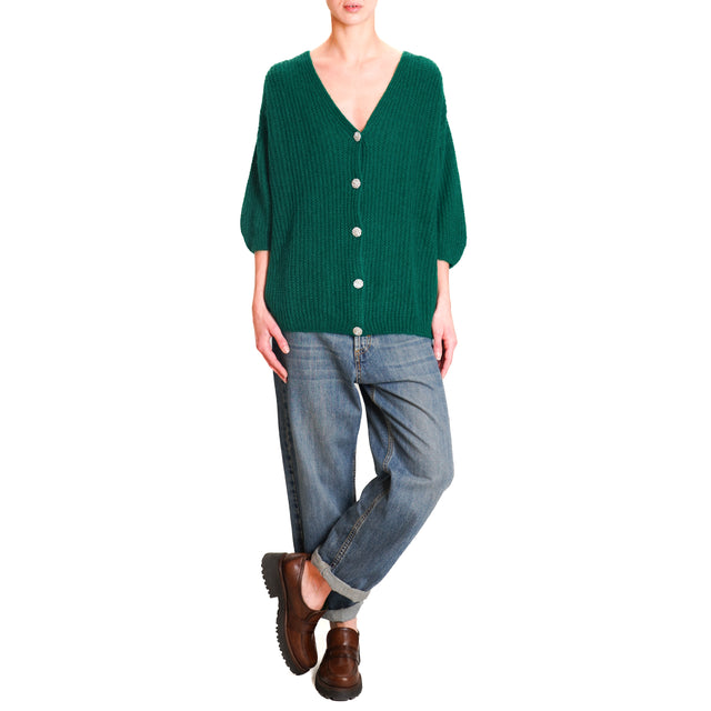 Zeroassoluto-Mohair cardigan with jewel buttons - emerald