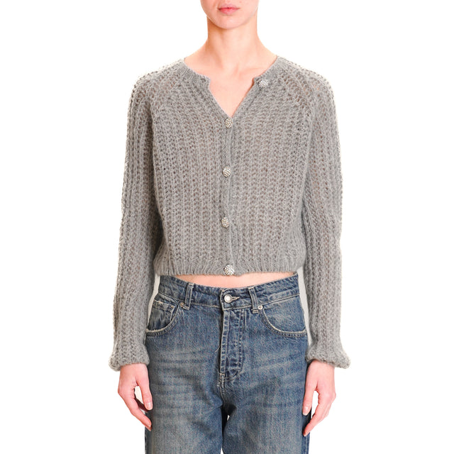 Zeroassoluto-Mohair cardigan with jewel buttons - grey