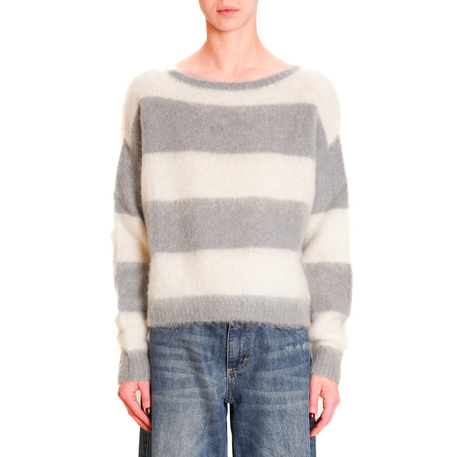 Zeroassoluto-Maglia mohair a righe - grigio/panna