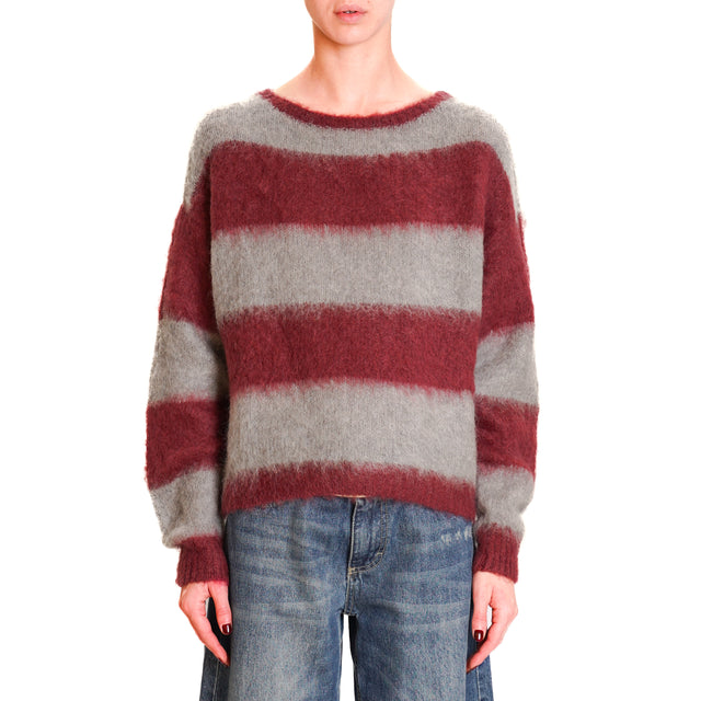 Zeroassoluto-Maglia mohair a righe - Bordeaux/grigio