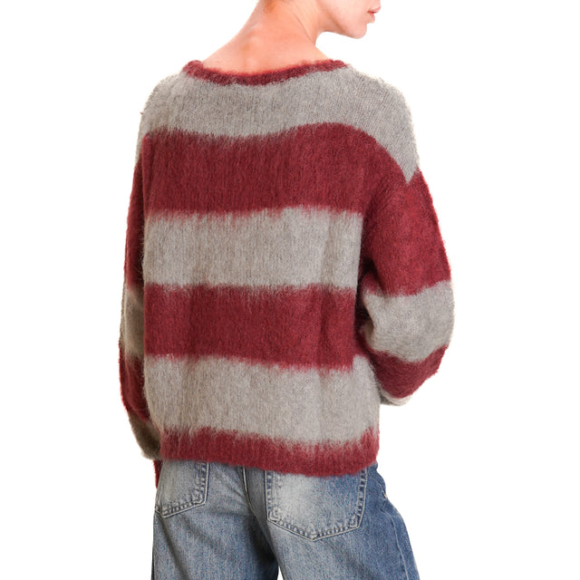 Zeroassoluto-Maglia mohair a righe - Bordeaux/grigio