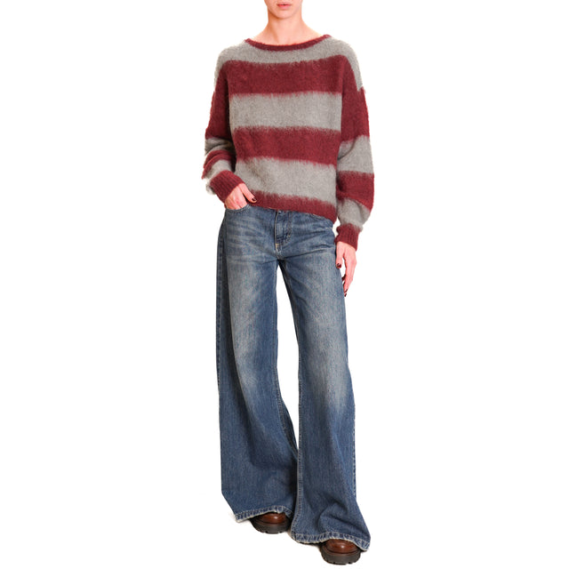 Zeroassoluto-Maglia mohair a righe - Bordeaux/grigio