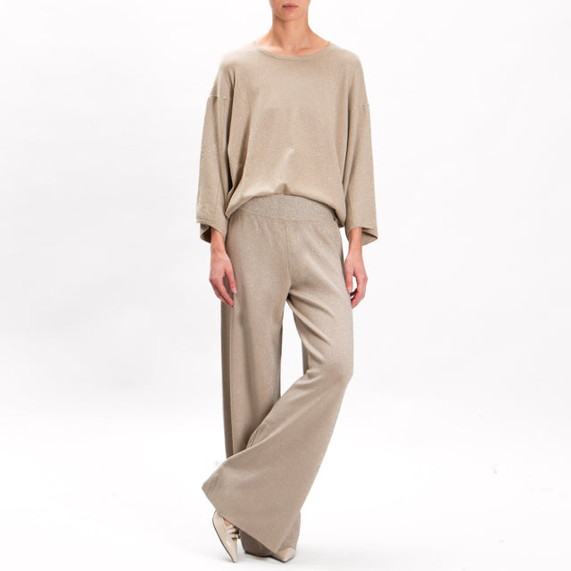 Zeroassoluto-Pantalone lurex in maglia - sand