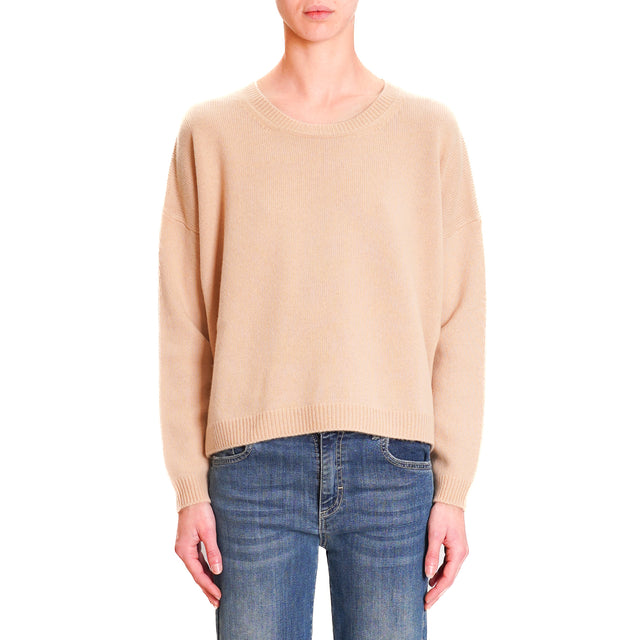 Zeroassoluto-Double thread box sweater 100% SOFT WOOL - beige