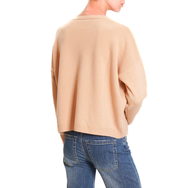 Zeroassoluto-Double thread box sweater 100% SOFT WOOL - beige