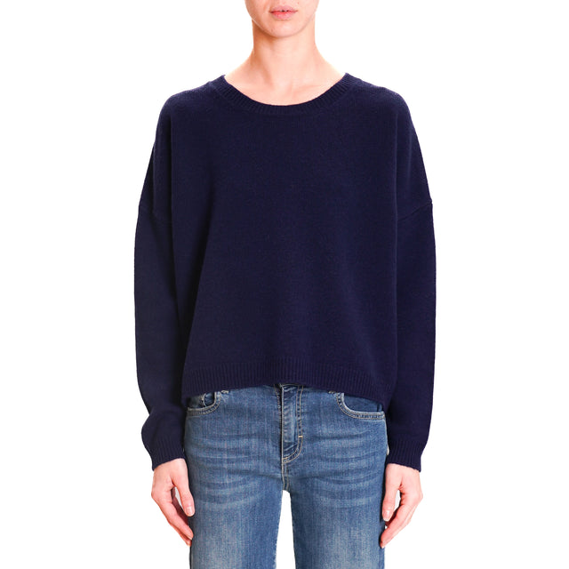 Zeroassoluto-Double thread box sweater 100% SOFT WOOL - blue