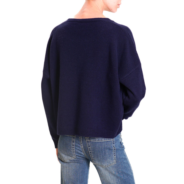 Zeroassoluto-Double thread box sweater 100% SOFT WOOL - blue