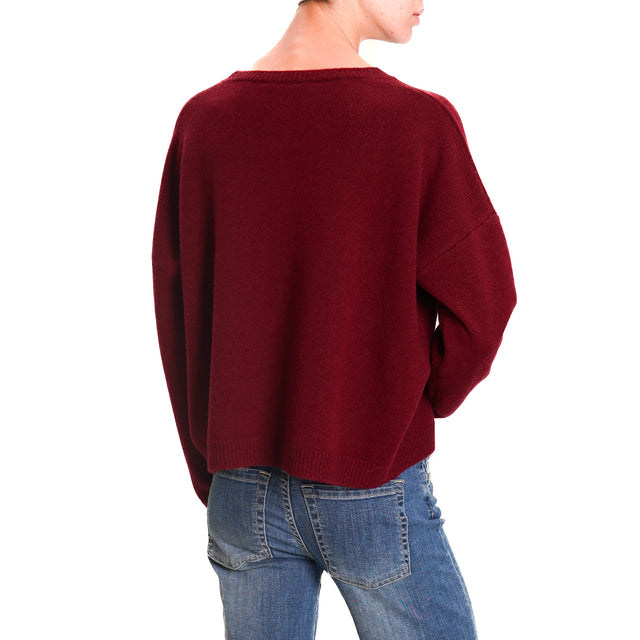 Zeroassoluto-Double Thread Box Sweater 100% SOFT WOOL - Bordeaux