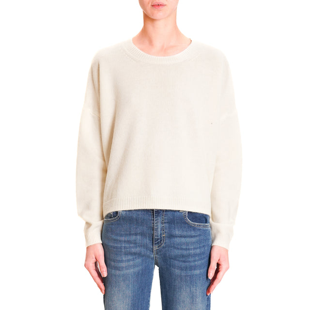 Zeroassoluto-Double thread box sweater 100% SOFT WOOL - cream