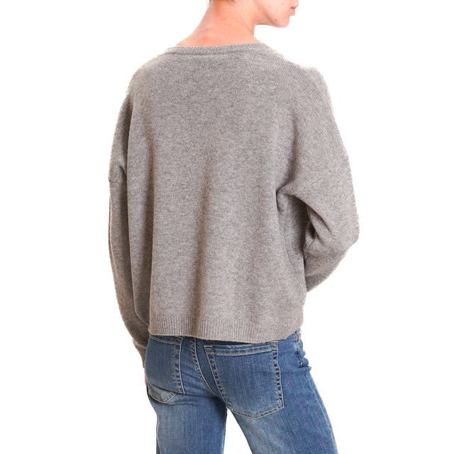 Zeroassoluto-Double thread box sweater 100% SOFT WOOL - melange grey