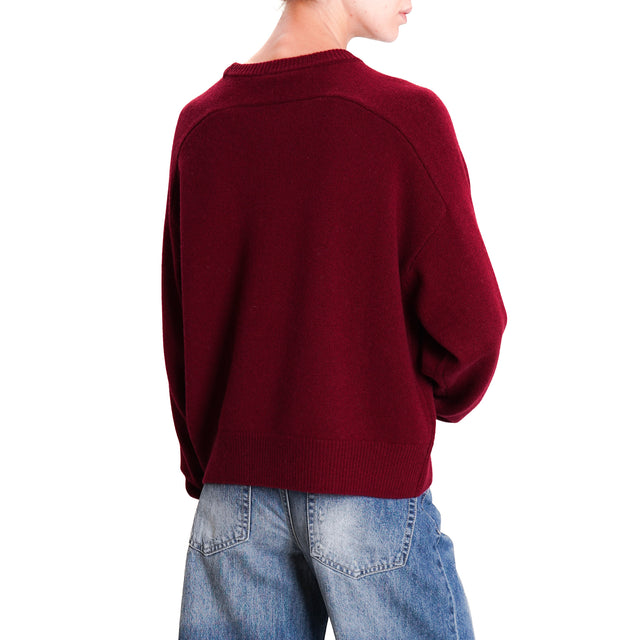 Zeroassoluto-Double Thread Box Sweater 100% SOFT Wool - Bordeaux