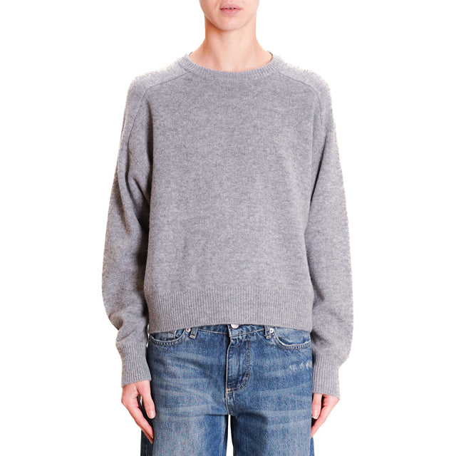 Zeroassoluto-Double thread box sweater 100% SOFT wool - melange grey