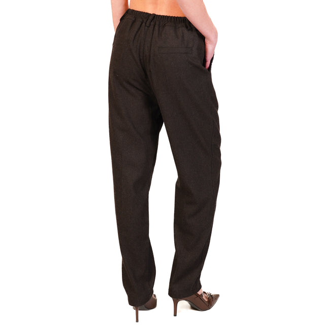 Zeroassoluto-IVY flannel trousers with elastic back - dark brown