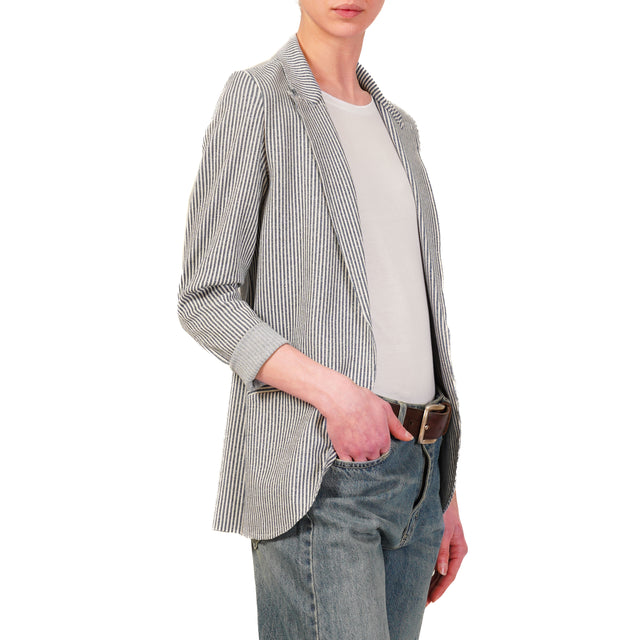 Zeroassoluto-Giacca JIN elasticizzata - righe lurex jeans/latte