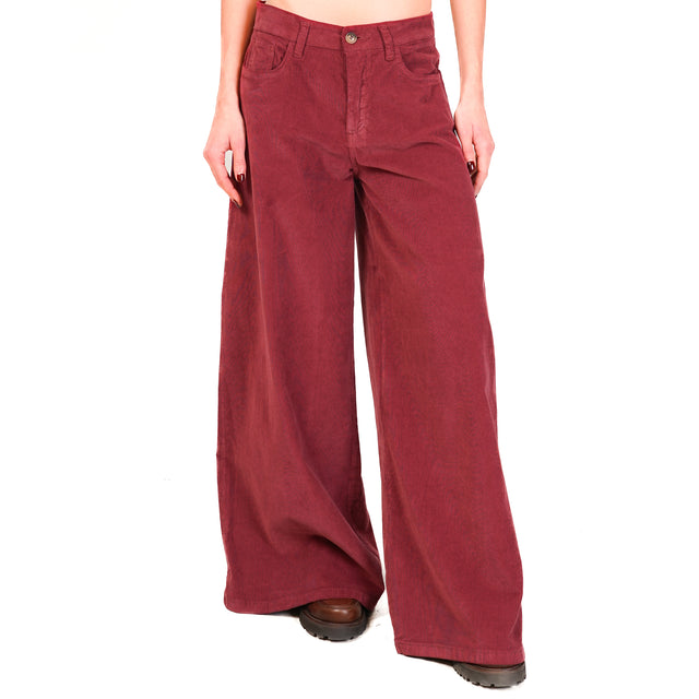 Zeroassoluto-Pantalone LANY wide leg velluto millerighe elasticizzato  - vino