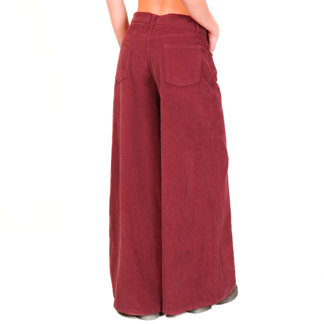 Zeroassoluto-Pantalone LANY wide leg velluto millerighe elasticizzato  - vino