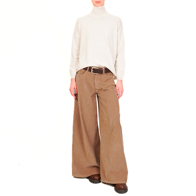 Zeroassoluto-Pantalone LANY wide leg velluto millerighe elasticizzato - camel