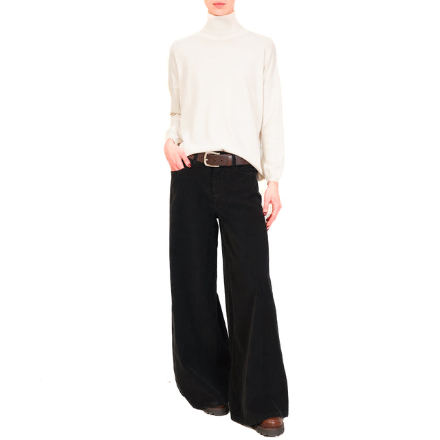 Zeroassoluto-Pantalone LANY wide leg velluto millerighe elasticizzato  - nero