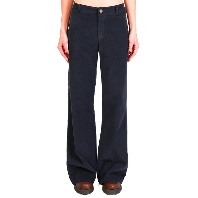 Zeroassoluto-LILLY palazzo trousers in stretch velvet - blue