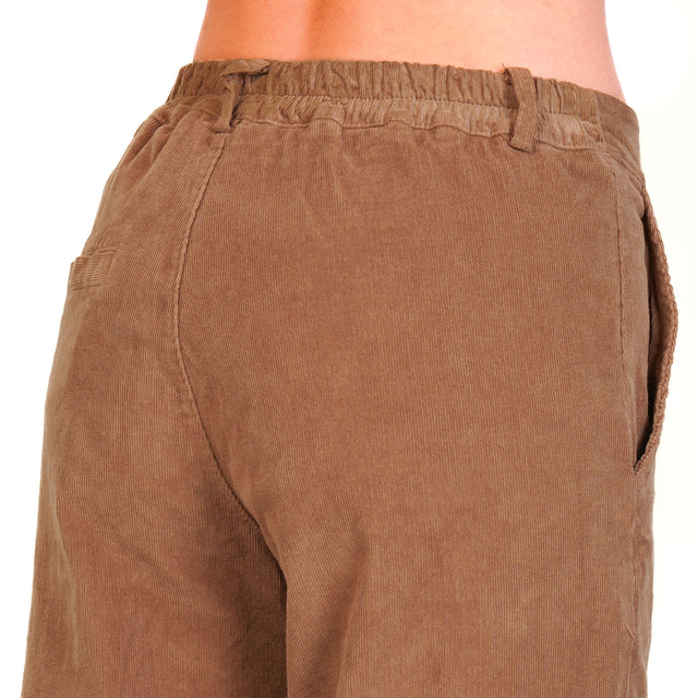 Zeroassoluto-Pantalone LILLY palazzo in velluto millerighe elasticizzato - camel