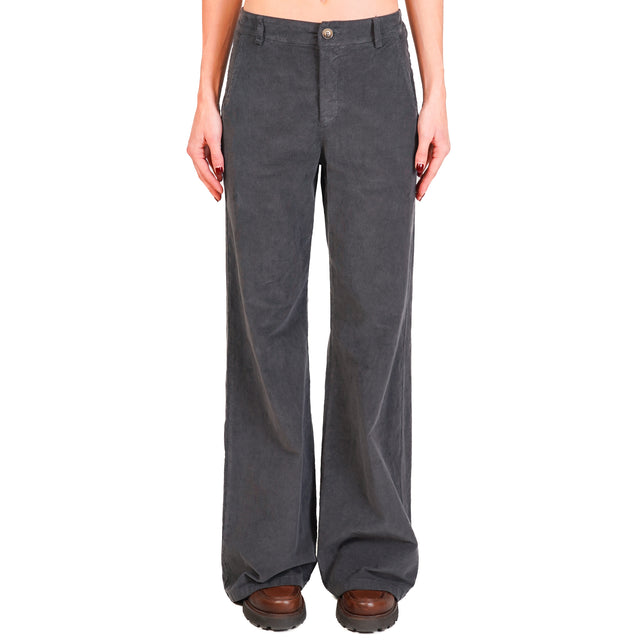 Zeroassoluto-LILLY palazzo trousers in stretch velvet - lead