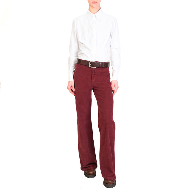 Zeroassoluto-LILLY palazzo trousers in stretch mmillerighe velvet - wine