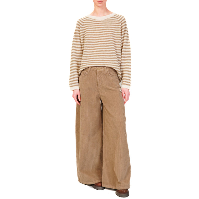 Zeroassoluto-Pantalone LOIR wide leg velluto 500 righe elasticizzato - camel