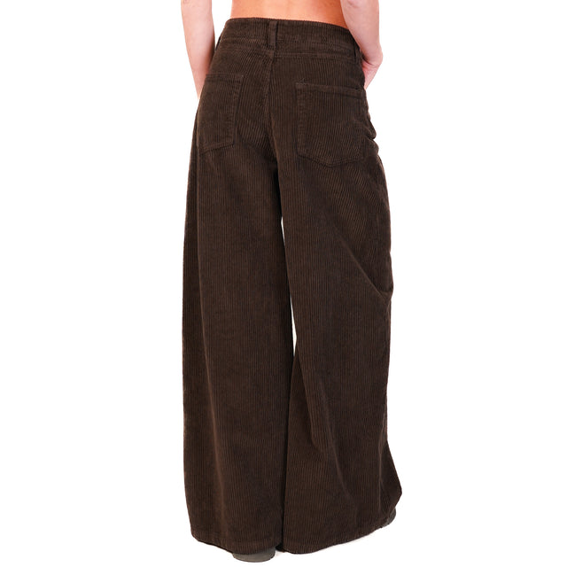 Zeroassoluto-Pantalone LOIR wide leg velluto 500 righe elasticizzato - moro