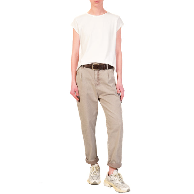 Zeroassoluto-Pantalone LOLA cotone elasticizzato stone washed maltinto - taupe