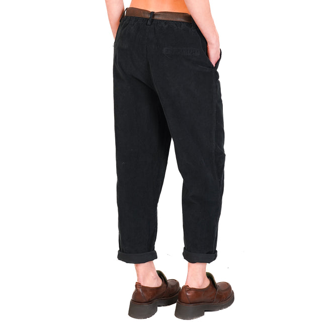 Zeroassoluto-Pantalone LORY velluto millerighe elasticizzato - nero