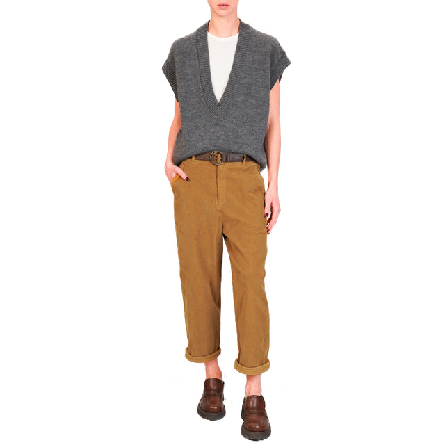 Zeroassoluto-Pantalone LORY velluto millerighe elasticizzato - humus