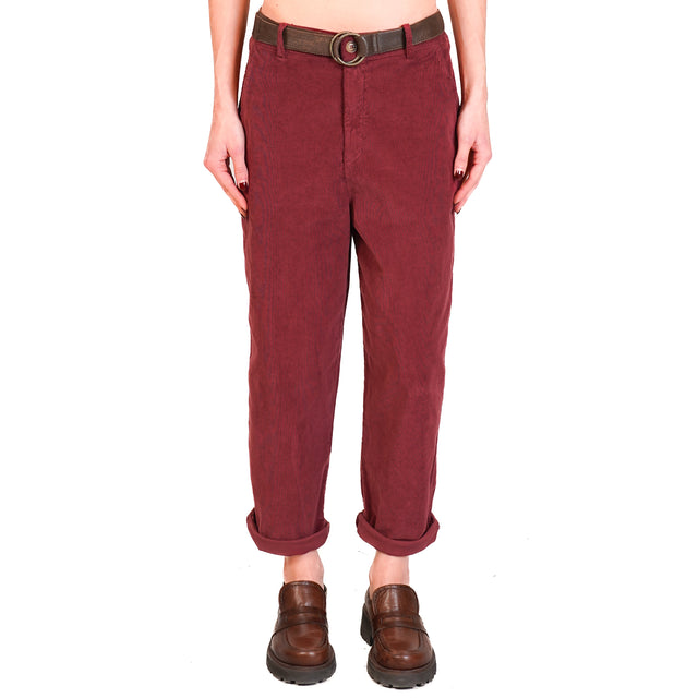 Zeroassoluto-Pantalone LORY velluto millerighe elasticizzato - vino