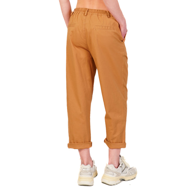 Zeroassoluto-Pantalone LORY baggy cotone elasticizzato - caramel