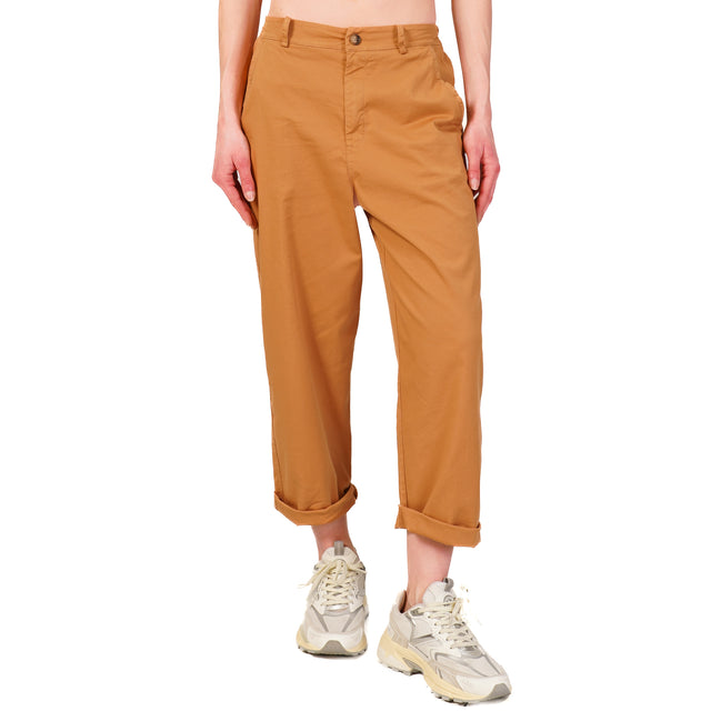 Zeroassoluto-Pantalone LORY baggy cotone elasticizzato - caramel