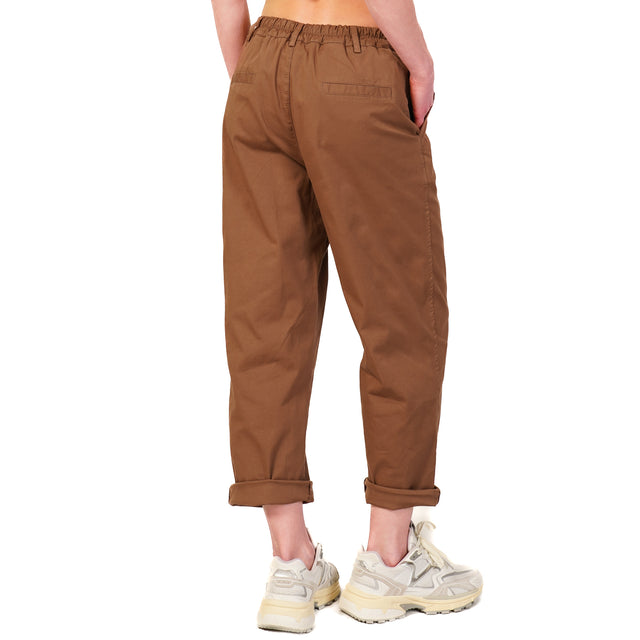 Zeroassoluto-Pantalone LORY baggy cotone elasticizzato - moka