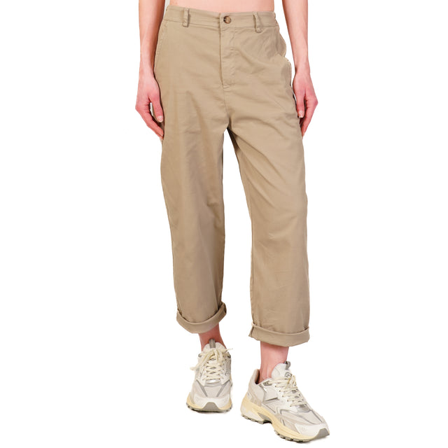 Zeroassoluto-Pantalone LORY baggy cotone elasticizzato - taupe