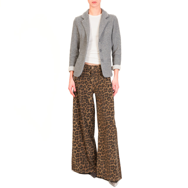 Zeroassoluto-Pantalone LUNA millerighe animalier elasticizzato - beige/nero