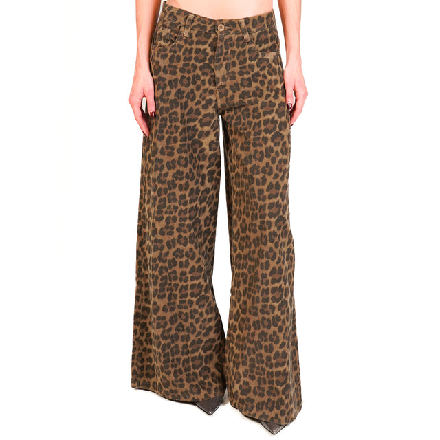 Zeroassoluto-Pantalone LUNA millerighe animalier elasticizzato - beige/nero