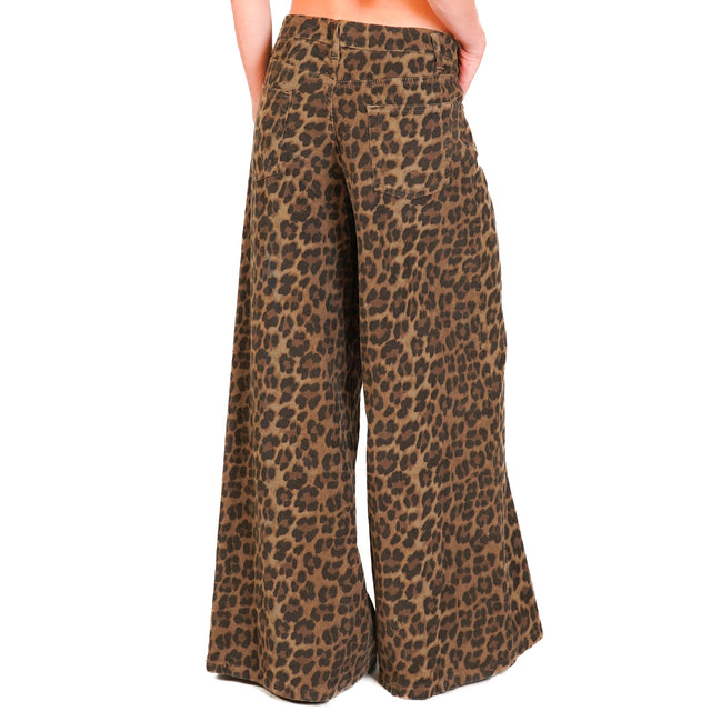 Zeroassoluto-Pantalone LUNA millerighe animalier elasticizzato - beige/nero