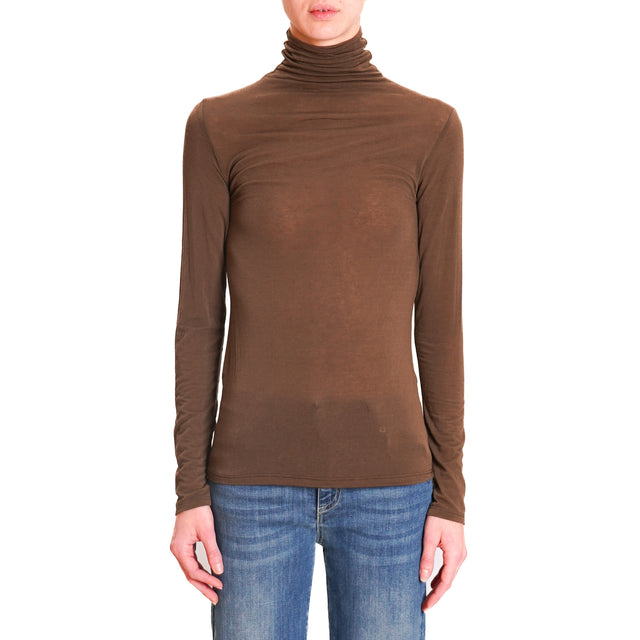 Zeroassoluto-High neck cashmere blend T-shirt - dark brown