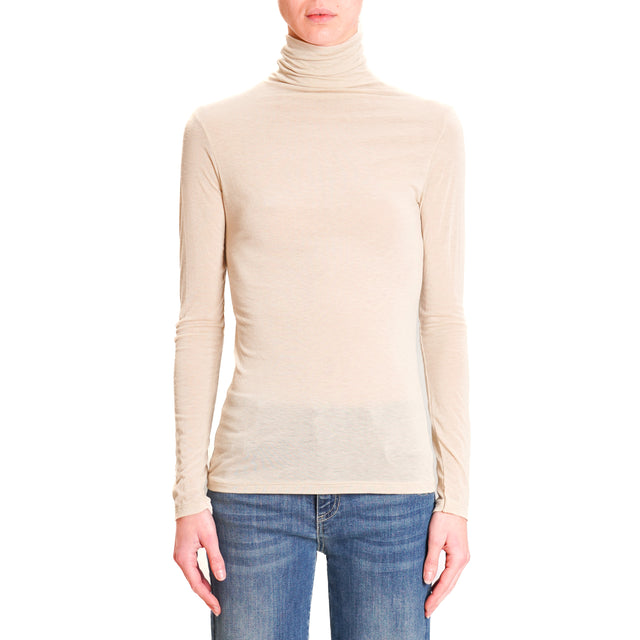 Zeroassoluto-High neck cashmere blend T-shirt - nude