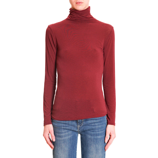 Zeroassoluto-High neck cashmere blend T-shirt - wine