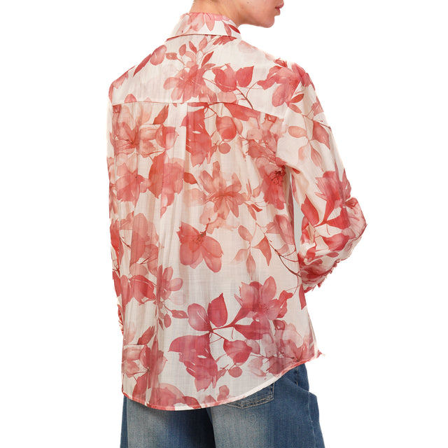 Zeroassoluto-Camicia MIA fantasia in mussola LYOCELL FIBRA NATURALE - fiori cherry/nude