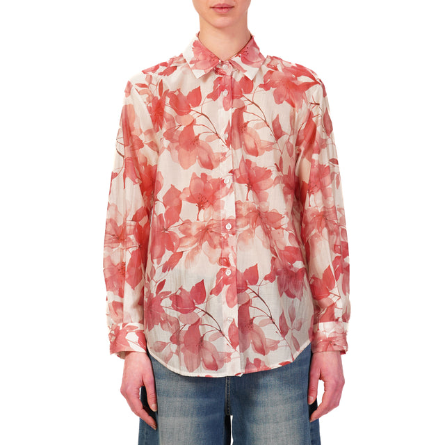 Zeroassoluto-Camicia MIA fantasia in mussola LYOCELL FIBRA NATURALE - fiori cherry/nude