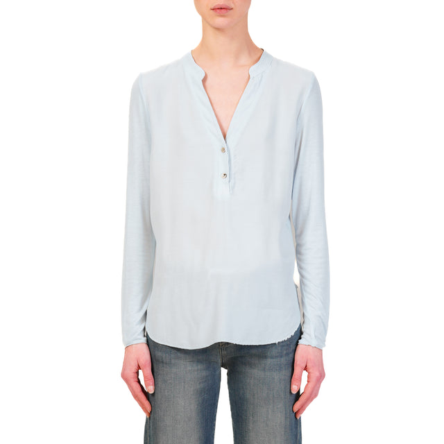 Zeroassoluto-Camicia chester doppio tessuto - cielo